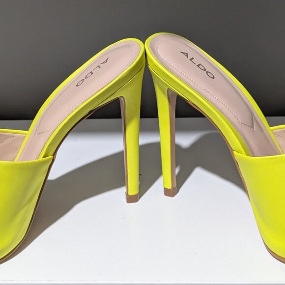 Aldo Neon Yellow Stiletto Mules Size 7 – Made in Brazil - Picture 6 of 6
